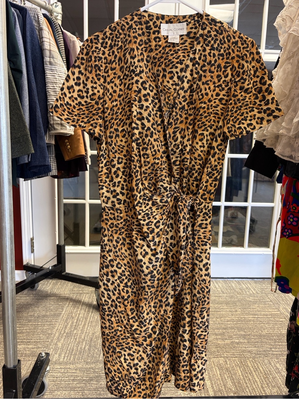 Vintage Casual Corner Leopard Wrap Silk Dress